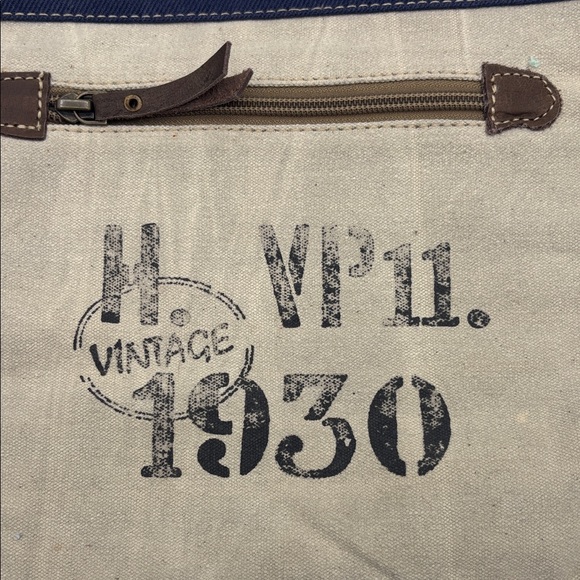 Clea Ray Canvas Satchel Recycled Military Tent with Bicycle Print NWT - Picture 7 of 14